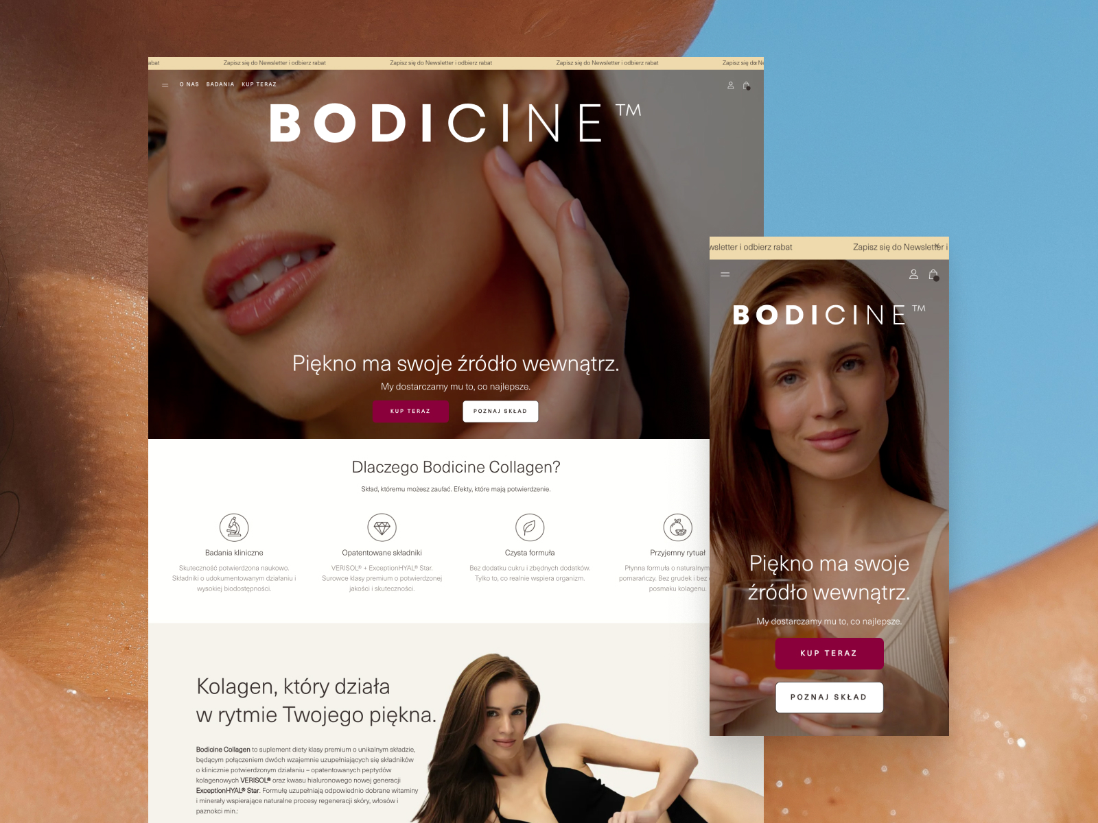 Bodicine beauty website homepage shown across desktop and mobile layouts